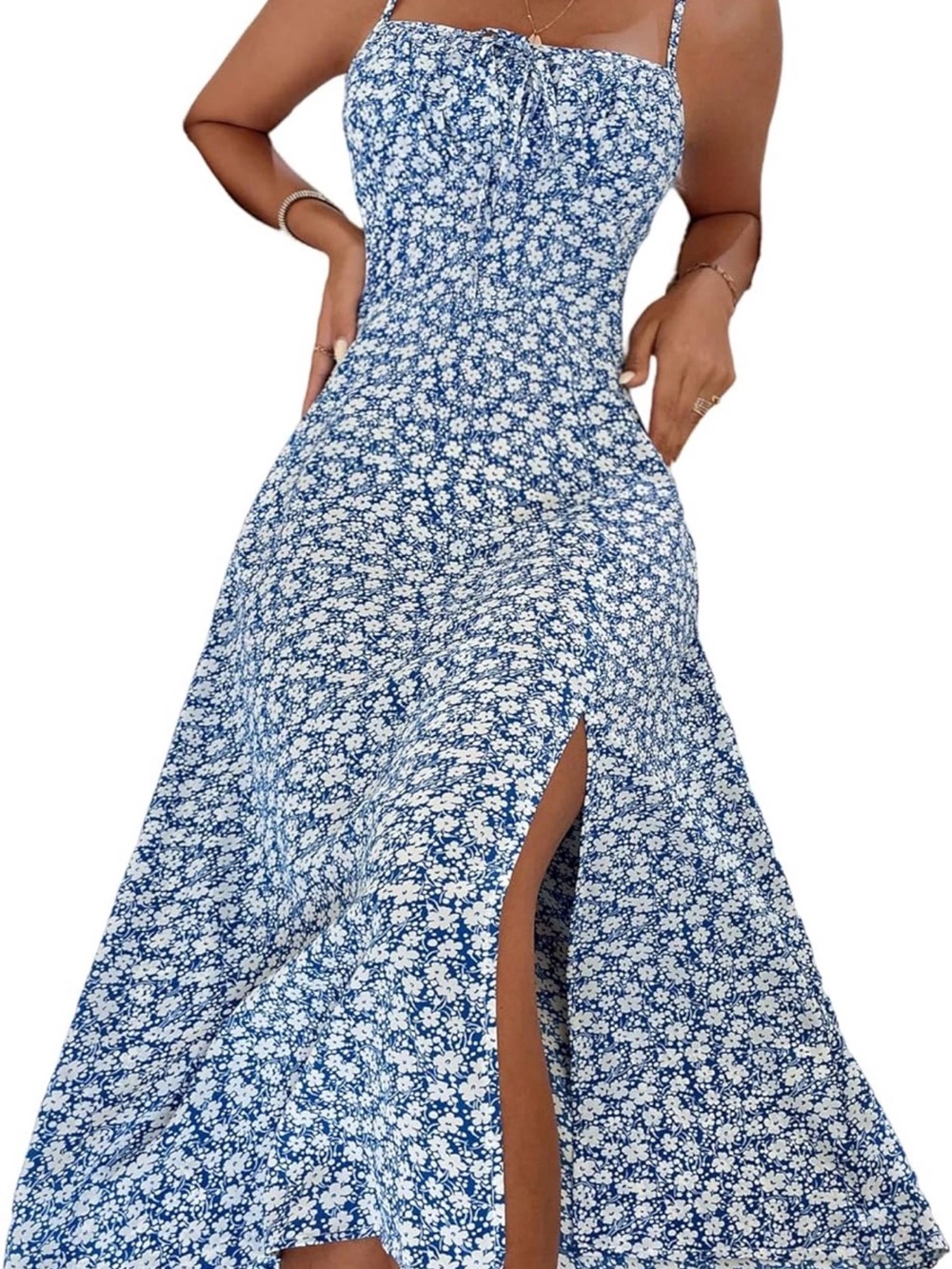 Blue Floral Spaghetti Strap Maxi Dress